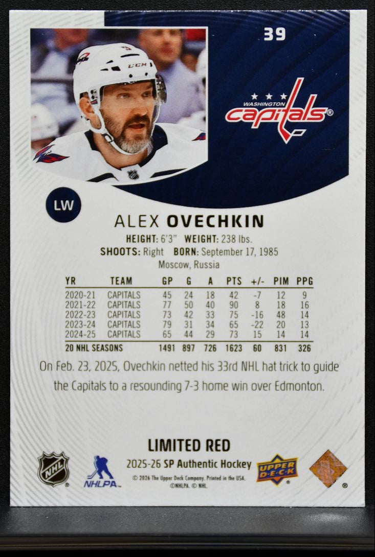 2025-26 SP Authentic Limited Red Alex Ovechkin 39 Washington Capitals 8501