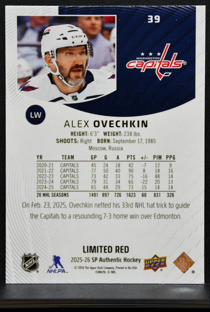 2025-26 SP Authentic Limited Red Alex Ovechkin 39 Washington Capitals 8501