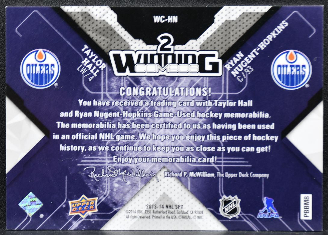 2013-14 SPx Winning Combos Ryan Nugent-Hopkins/Taylor Hall WC-HN Jersey 2097