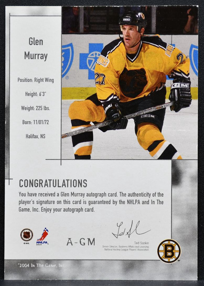 2004-05 In The Game Used Signature Series Glen Murray Boston Bruins Auto 2534
