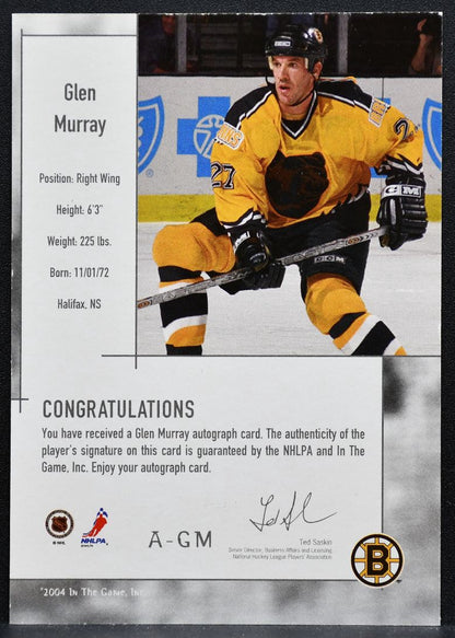 2004-05 In The Game Used Signature Series Glen Murray Boston Bruins Auto 2534