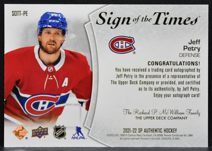2021-22 SP Authentic Sign of the Times Jeff Petry Canadiens Auto 24/25 3448