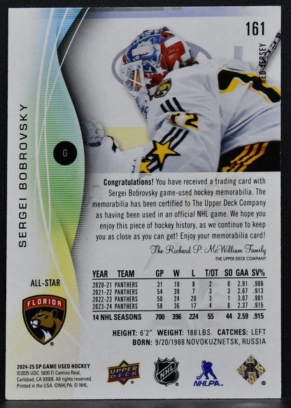24-25 SP Game Used All-Star Red Jersey Sergei Bobrovsky 161 Panthers Jersey 2820