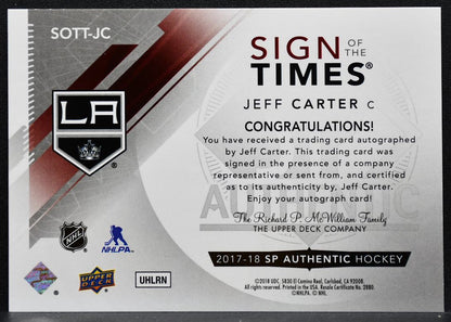 2017-18 SP Authentic Sign of the Times Jeff Carter SOTT-JC Kings Auto 1513