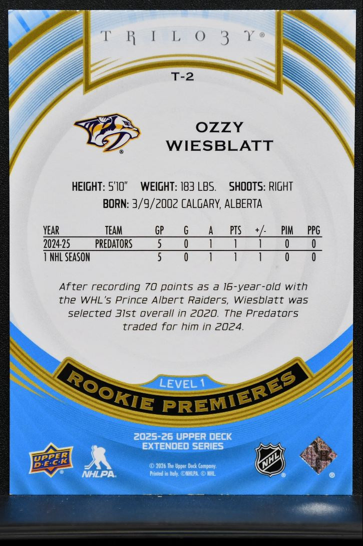 2025-26 UD Extende Series Trilogy Rookie Premieres Wiesblatt RC 834/999 4250