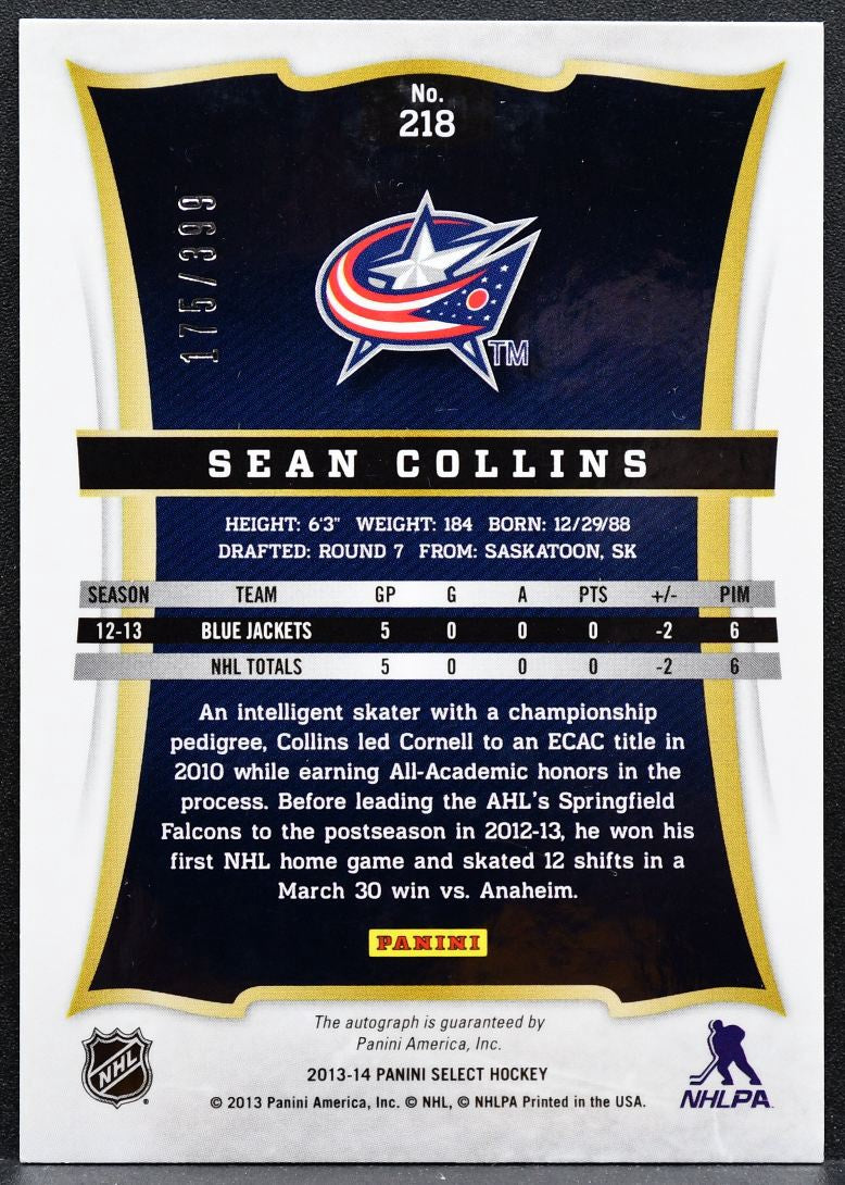 2013-14 Panini Select Rookie Auto Sean Collins Blue Jackets RC Auto 175/399 0543