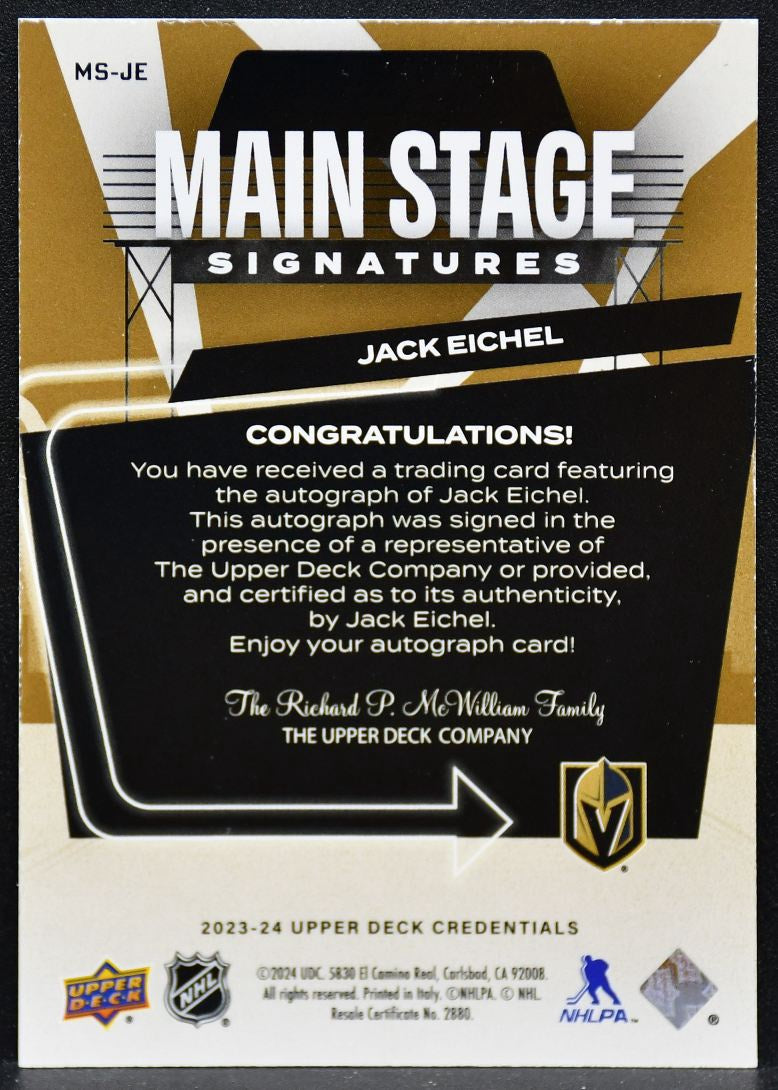 2023-24 UD Credentials Main Stage Gold Eichel Golden Knights Auto 13 /25 4487
