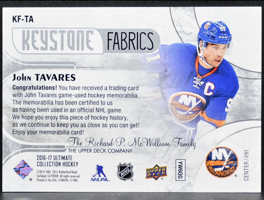2016-17 UD Ultimate Collection Keystone Fabrics Tavares /99 Jersey 0925