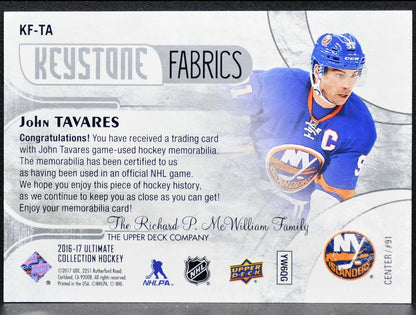 2016-17 UD Ultimate Collection Keystone Fabrics Tavares /99 Jersey 0925