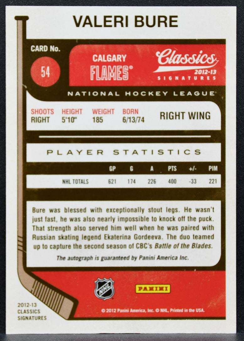 2012-13 Panini Classics Signatures Bure 54 Calgary Flames Auto 0942