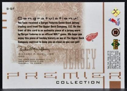 2001-02 UD Premier Collection Jerseys Sergei Fedorov Red Wings /300 Jersey 3288