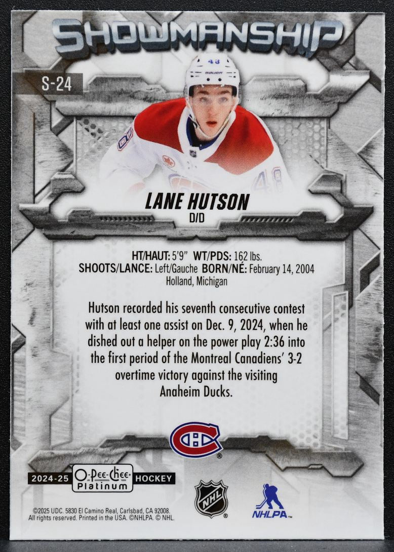 2024-25 O-Pee-Chee Platinum Showmanship Lane Hutson S-24 Montreal Canadiens 9331