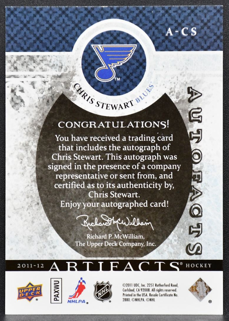 2011-12 Upper Deck Artifacts Autofacts Chris Stewart A-CS Blues Auto 8591