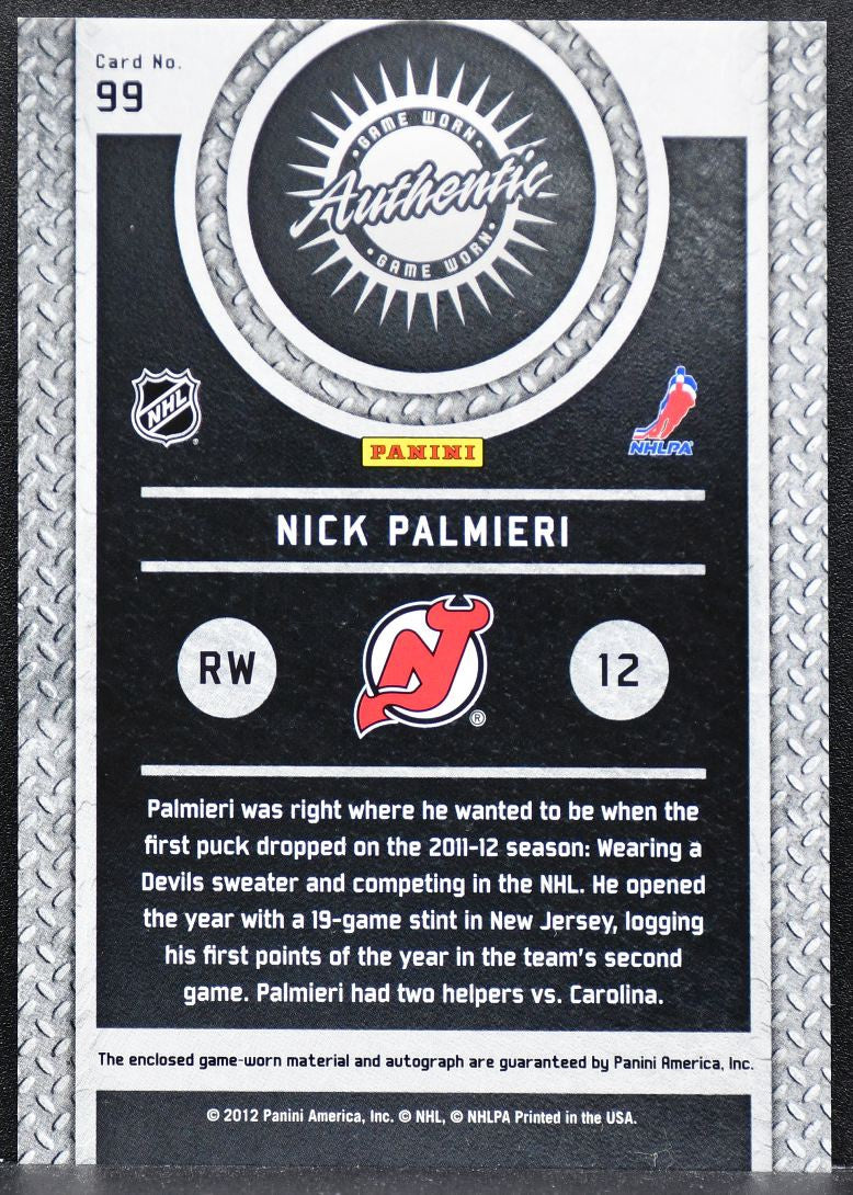 2011-12 Panini Titanium Game Worn Gear Autographs Nick Palmieri Auto Jersey 0404