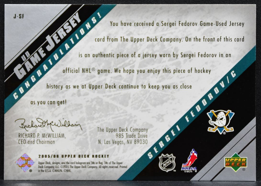 2005-06 Upper Deck UD Game Jersey Sergei Fedorov J-SF Blue Jackets Jersey 9677
