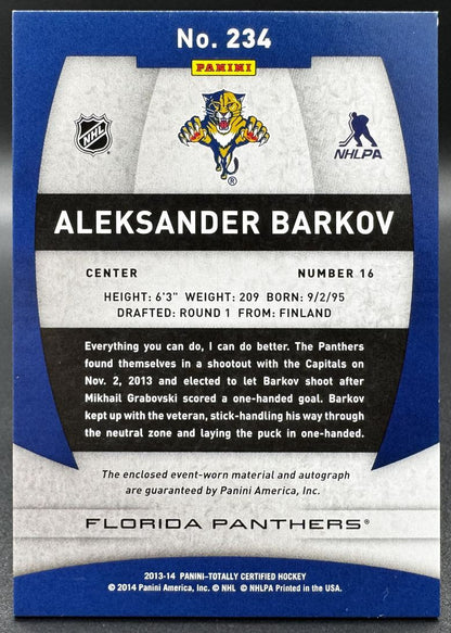 Maillot de recrue totalement certifié Panini 2013-14 Maillot Aleksander Barkov Auto