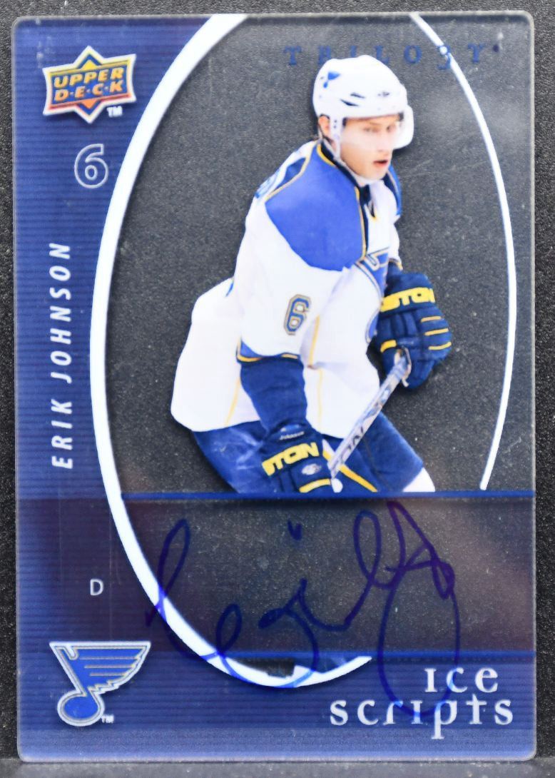 2008-09 Upper Deck Trilogy Ice Scripts Erik Johnson St. Louis Blues Auto 7126
