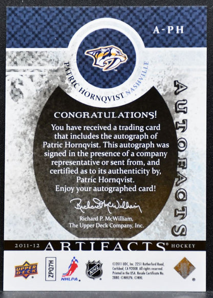 2011-12 Upper Deck Artifacts Autofacts Patric Hornqvist A-PH Predators Auto 6570