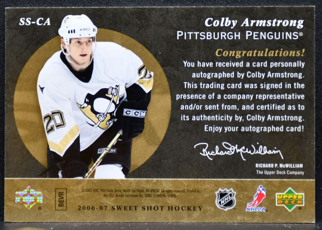 2006-07 UD Sweet Shot Signature Shots Colby Armstrong SS-CA Penguins Auto 5986