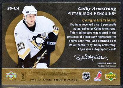 2006-07 UD Sweet Shot Signature Shots Colby Armstrong SS-CA Penguins Auto 5986