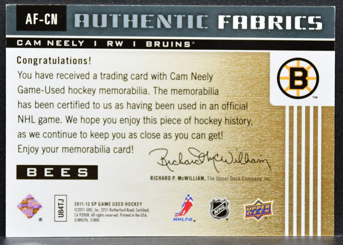 2011-12 SP Game Used Authentic Fabrics Cam Neely AF-CN Boston Bruins Jersey 6623