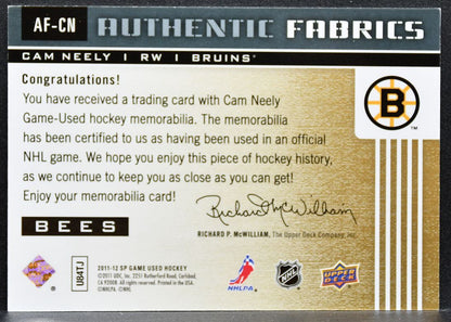 2011-12 SP Game Used Authentic Fabrics Cam Neely AF-CN Boston Bruins Jersey 6623