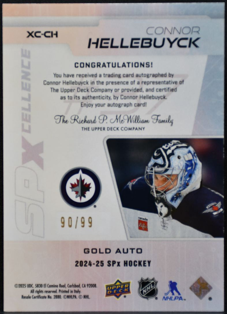 2024-25 SPx SPxCellence Auto Connor Hellebuyck XC-CH Winnipeg Jets Auto /99 8370