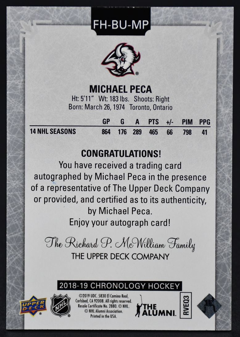 Chronologie de la franchise UD 2018-19 Autos Peca FH-BU-MP Buffalo Sabres Auto