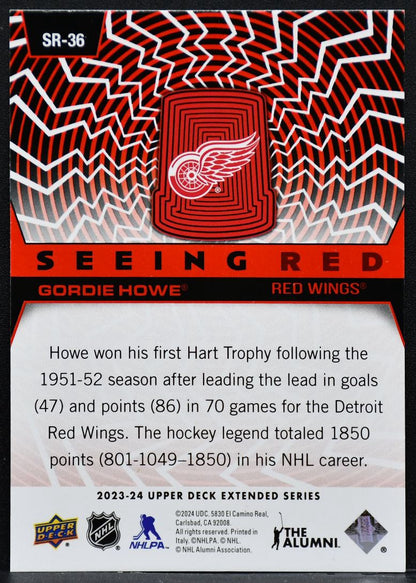 23-24 UD Extended Series Seeing Red Silver Spectrum Gordie Howe SR-36 Red Wings 3339