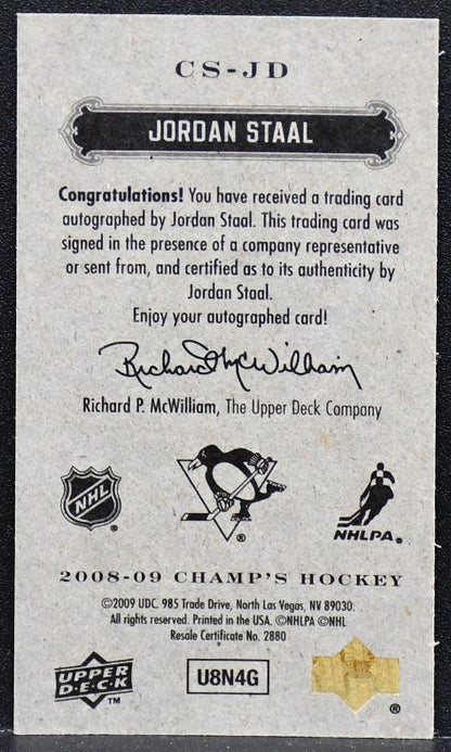 2008-09 Upper Deck Champ's Mini Signatures Jordan Staal CS-JD Penguins Auto 1974