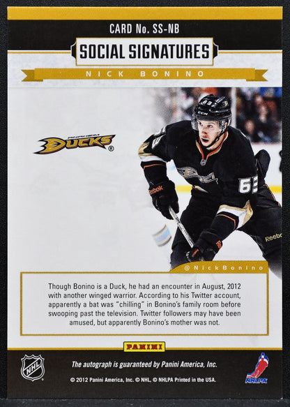 2012-13 Panini Social Signatures Nick Bonino SS-NB Anaheim Ducks Auto 8771