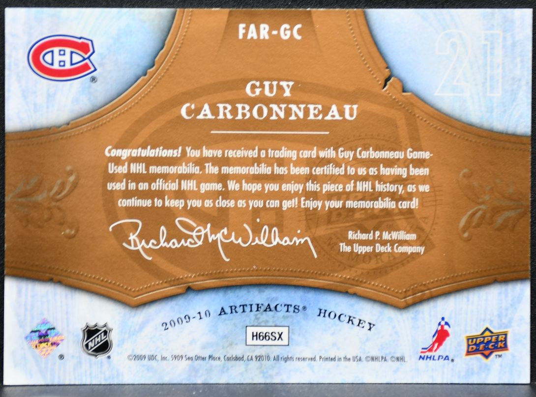 2009-10 Upper Deck Artifacts Frozen Retail Guy Carbonneau Canadiens Jersey 1808