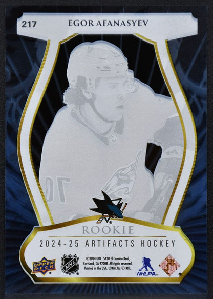 2024-25 UD Artifacts Update - Clear Cut Rookies Egor Afanasyev 217 Predators RC 7160