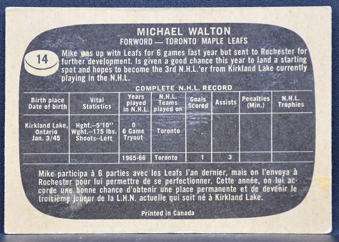 1966-67 Topps Mike Walton 14 Toronto Maple Leafs 8519