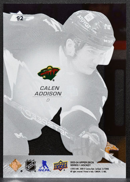2023-24 Upper Deck Series 1 Clear Cut Calen Addison 92 Minnesota Wild 1648