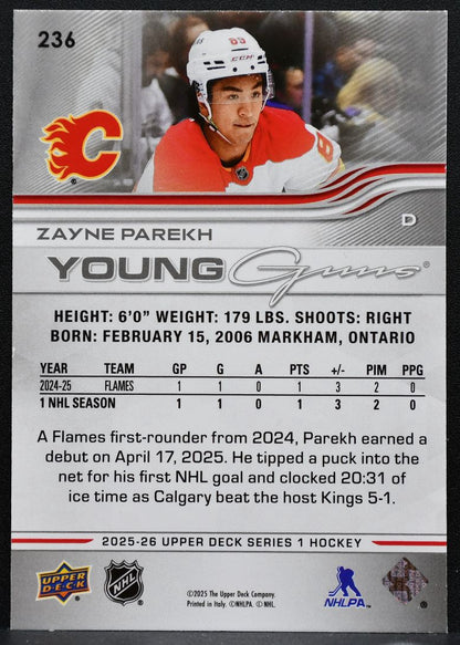 2025-26 Upper Deck Series 1 Young Guns Zayne Parekh 236 Calgary Flames RC 1839