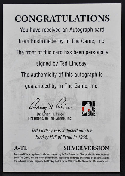 2010-11 In The Game Ted Lindsay A-TL Auto