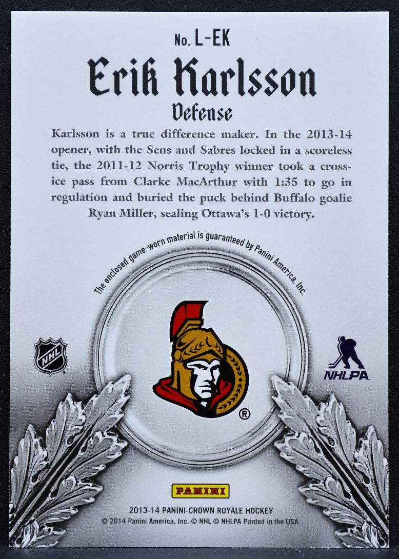 2013-14 Panini Crown Royale Lords of the NHL Materials Karlsson Jersey 5420