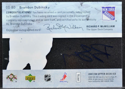 2007-08 Upper Deck Ice Glacial Graphs Auto Brandon Dubinsky Rangers Auto 5104