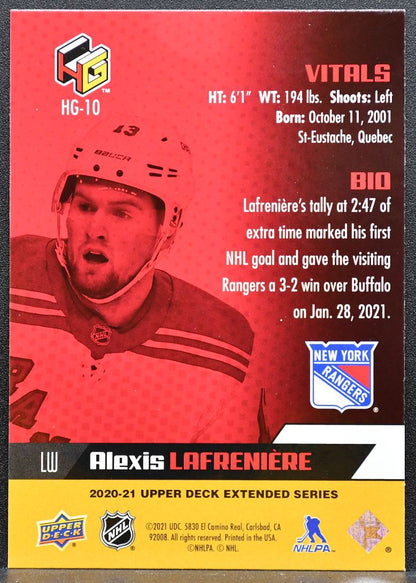 2020-21 UD Extended Series HoloGr-Fx Alexis Lafreniere HG-10 Rangers RC 8921