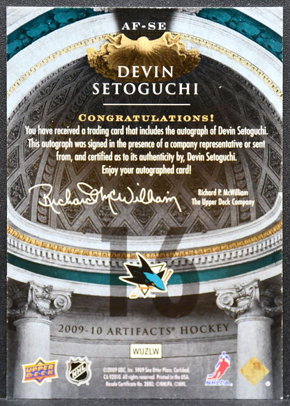 2010-11 Upper Deck Artifacts Autofacts Devin Setoguchi AF-SE Sharks Auto 1820