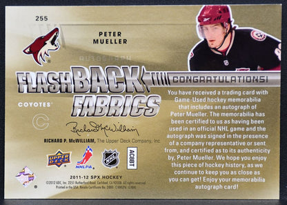 2011-12 SPx Flashback Fabrics Auto Peter Mueller 255 Coyotes Auto Jersey 0492