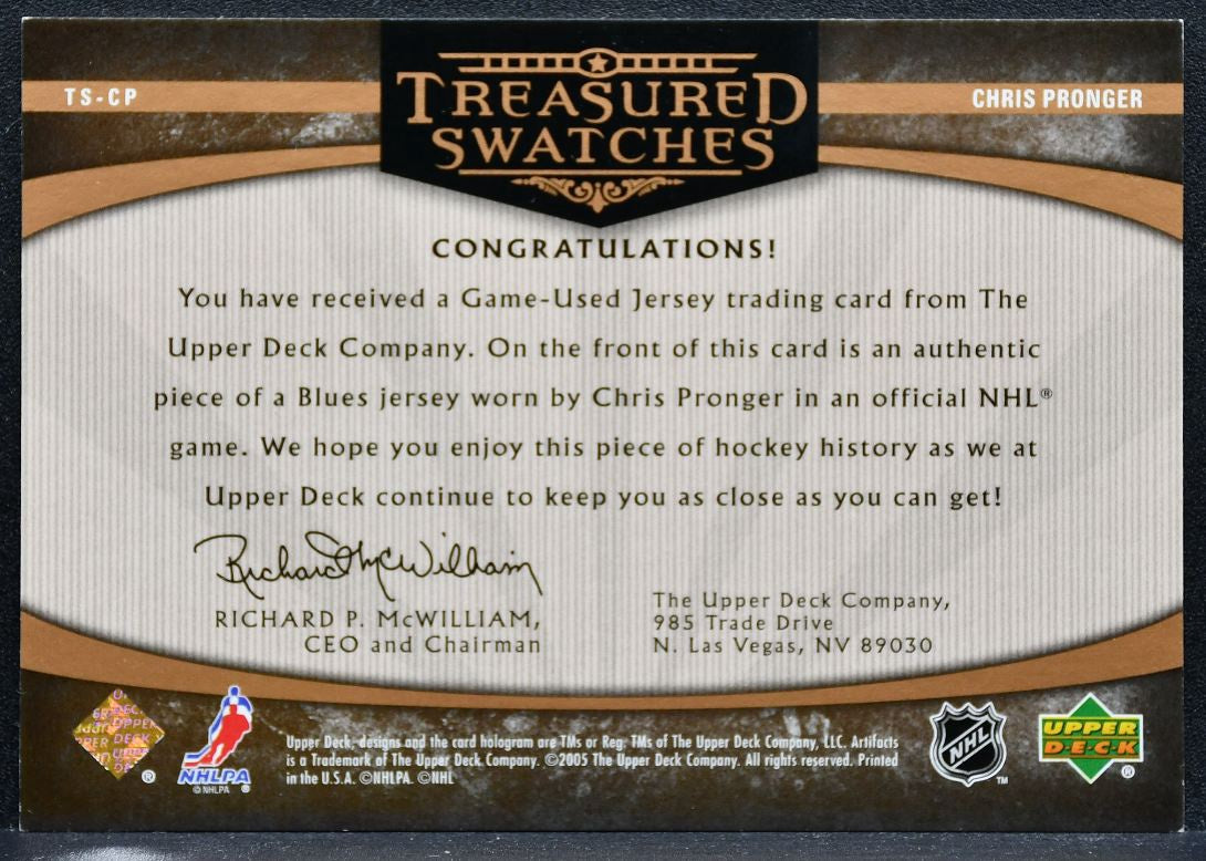 2005-06 UD Artifacts Treasured Swatches Copper Chris Pronger 118/125 Jersey 9219