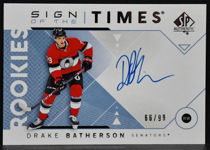 2018-19 SP Authentic Sign of the Times Rookies Drake Batherson SOTR-DB  RC /99