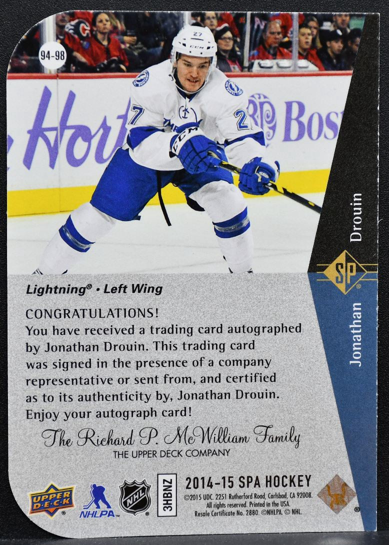 2014-15 SP Authentic Retro Premier Prospects Jonathan Drouin RC Auto 9152