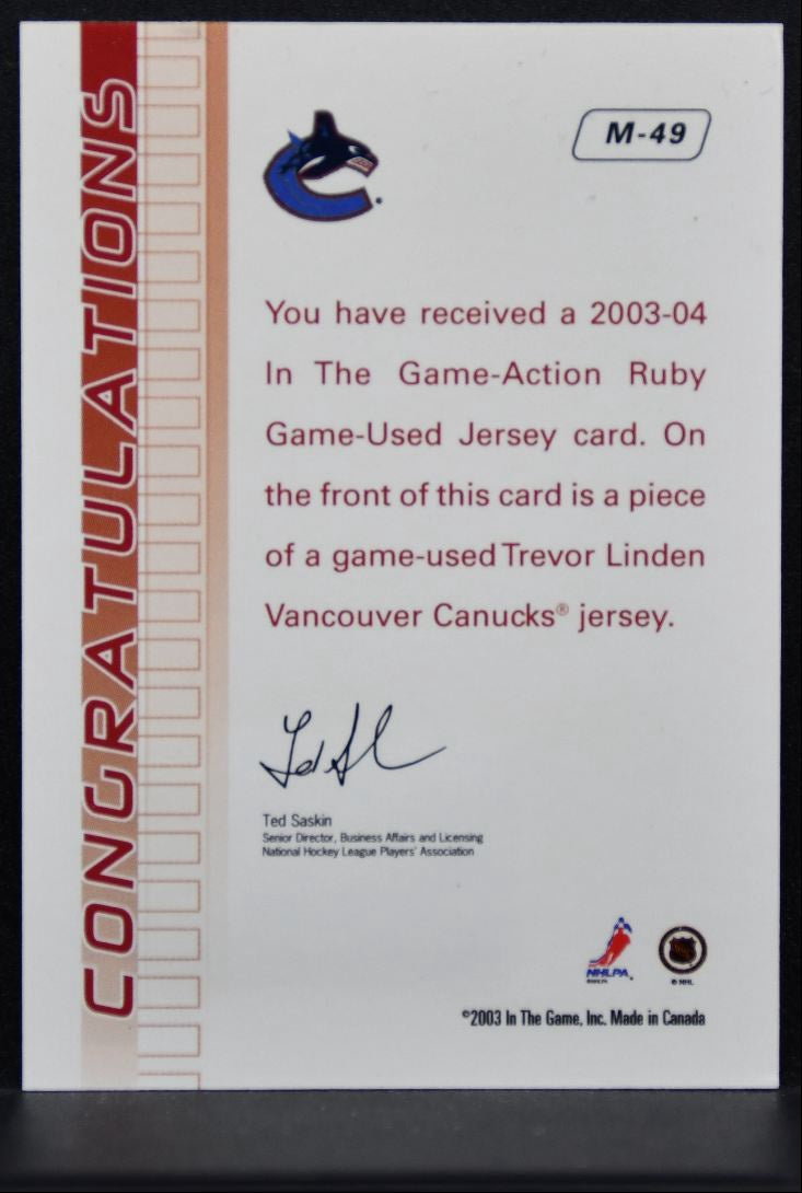 2003-04 In The Game Action Jerseys Trevor Linden Vancouver Canucks Jersey 1632