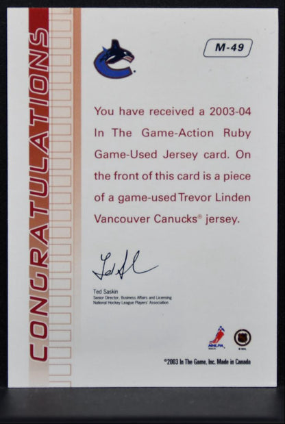 2003-04 In The Game Action Jerseys Trevor Linden Vancouver Canucks Jersey 1632