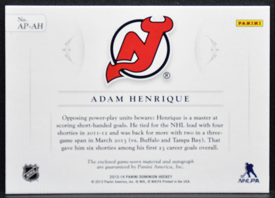 2013-14 Panini Dominion Jersey Auto Adam Henrique Devils Auto 53/99 Jersey 0581