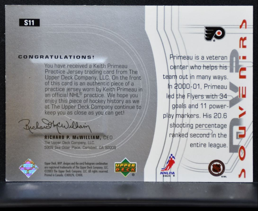 2003-04 Upper Deck MVP Souvenirs Jerseys Keith Primeau S11 Flyers Jersey 6224