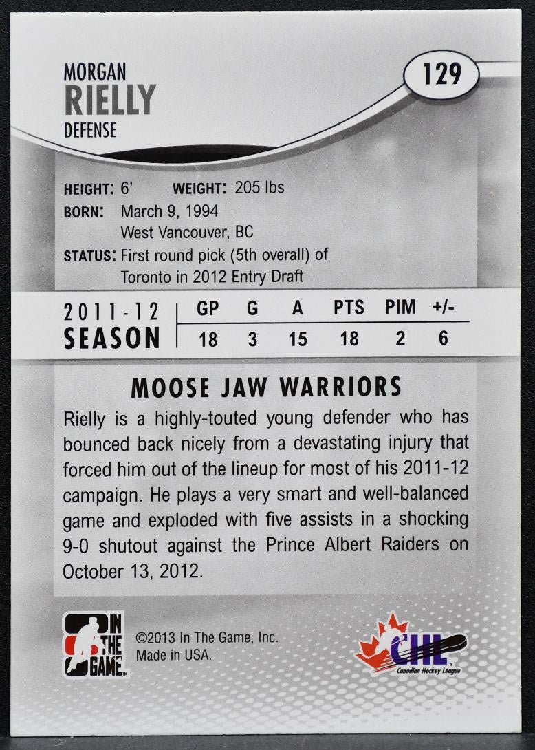 2012-13 In The Game Heroes and Prospects Hard-Signed Rielly Auto 2022